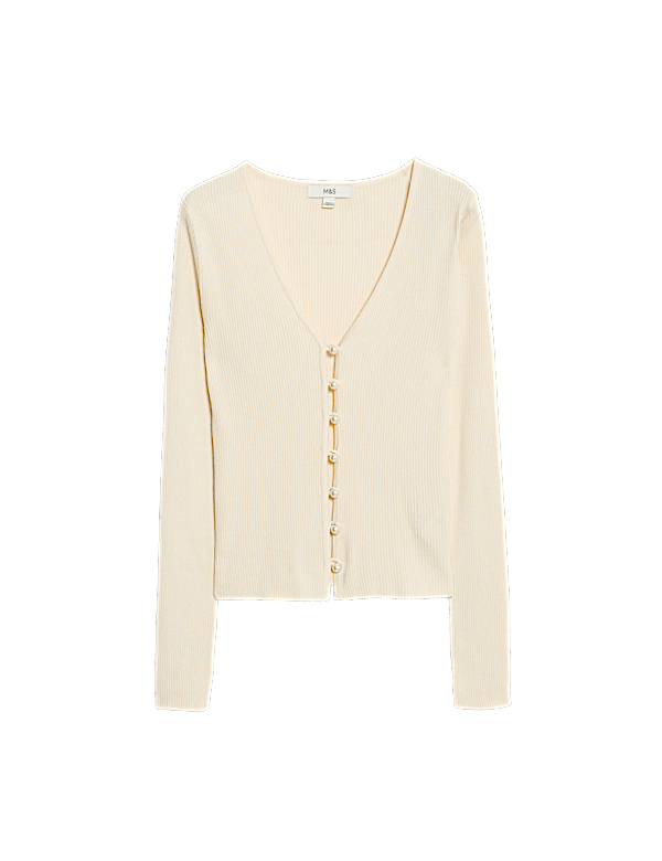 Ribbed V-Neck Button Front Cardigan