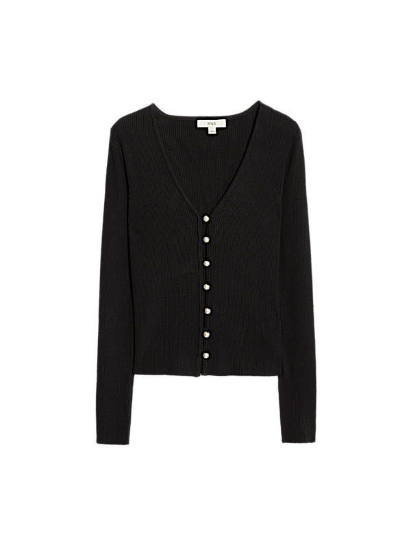 Ribbed V-Neck Button Front Cardigan