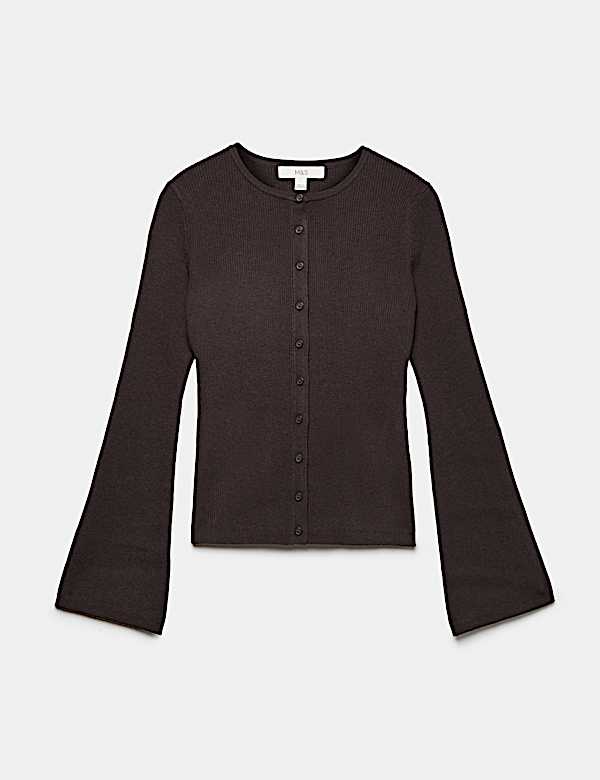 Ribbed Slim Fit Cropped Cardigan with Wool - NO