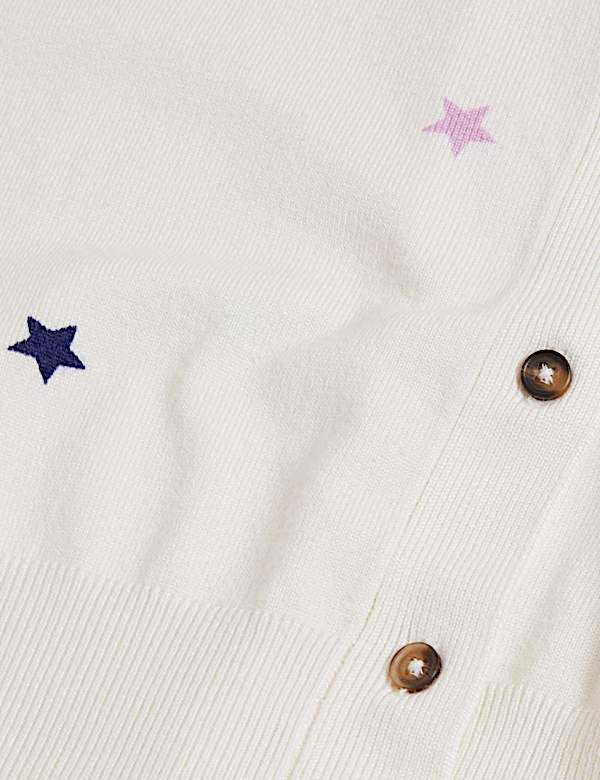 Star Print Crew Neck Button Front Cardigan