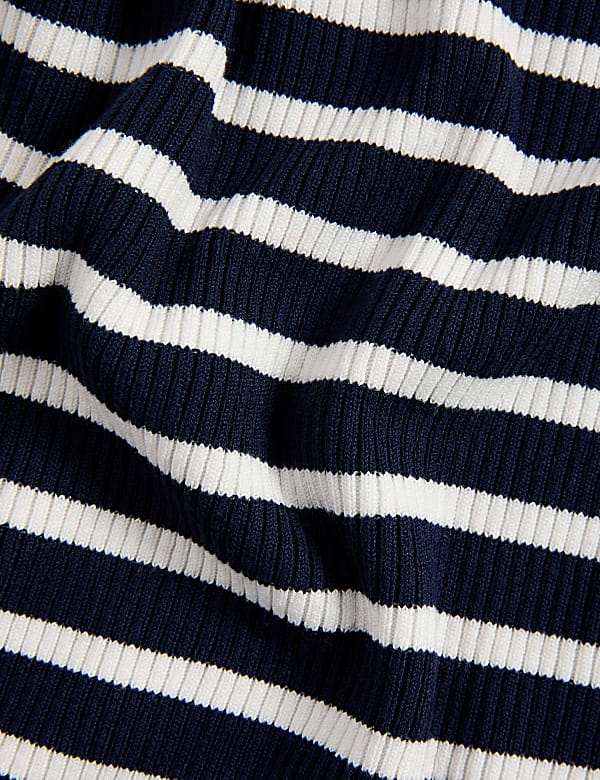 Ribbed Striped Crew Neck Knitted Vest