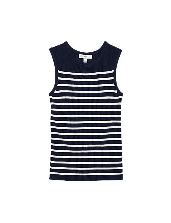 Ribbed Striped Crew Neck Knitted Vest