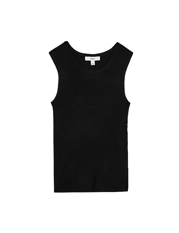 Ribbed Crew Neck Knitted Vest