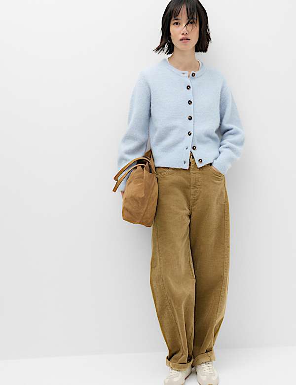 Alpaca Blend Crew Neck Cardigan - EE