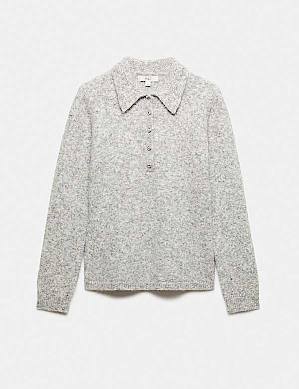 Embellished Button Detail Jumper with Wool - US