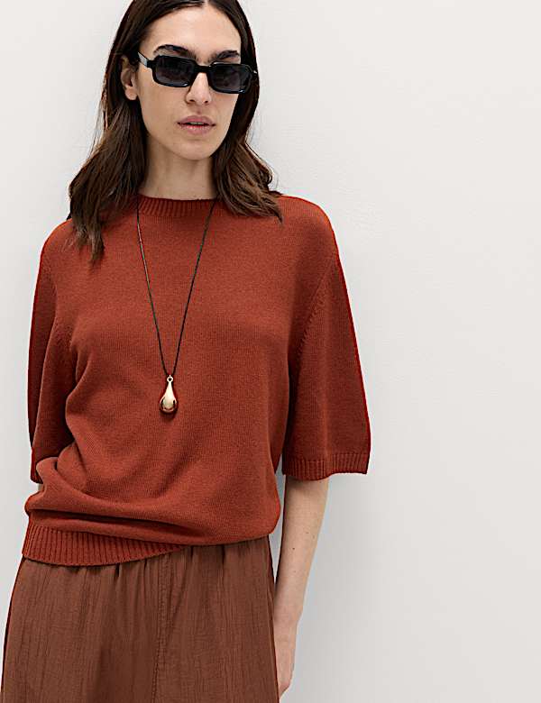 Relaxed Fit Knitted Top With Linen