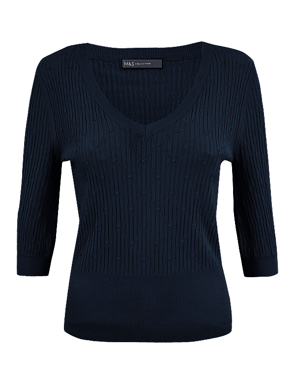 Textured Knitted V-Neck Top