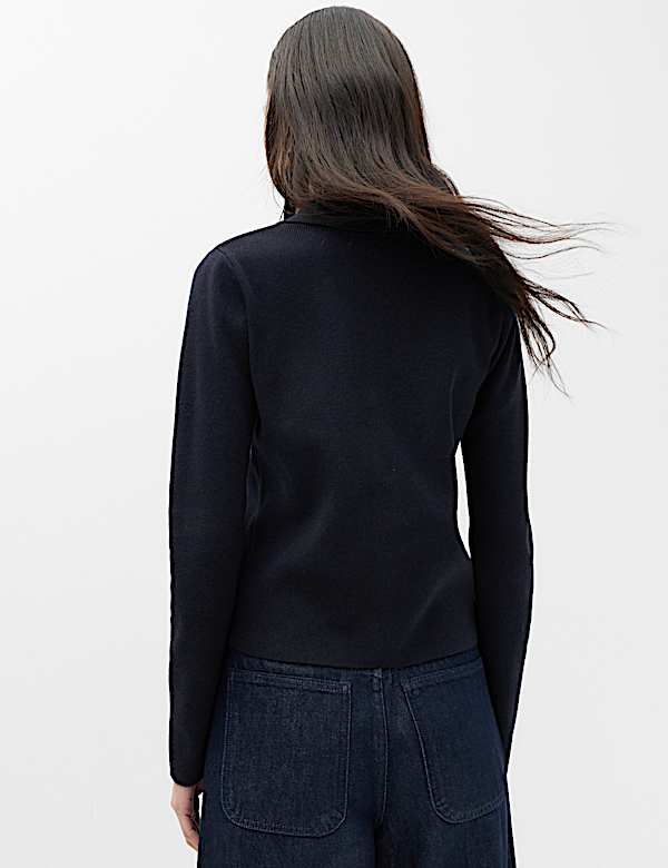Embellished Collared Fitted Cardigan with Wool - KR