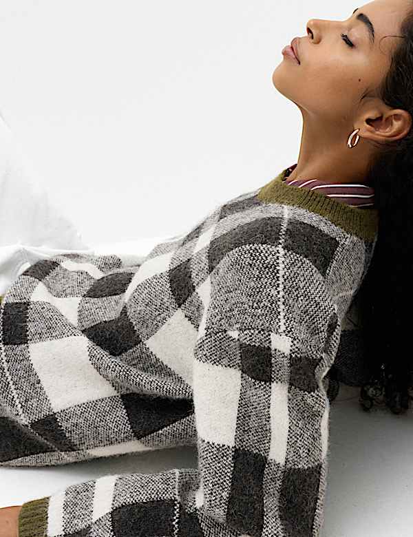 Checked Crew Neck Jumper with Wool - DE