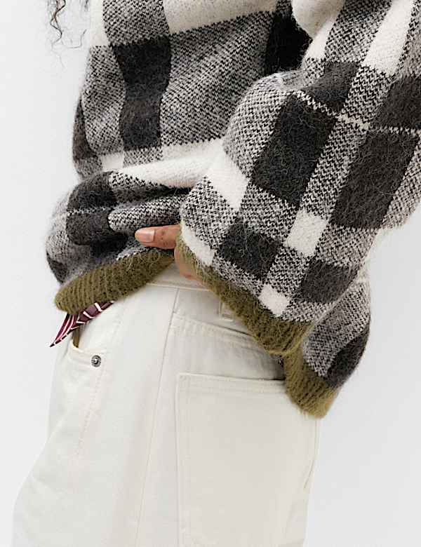 Checked Crew Neck Jumper with Wool - DE