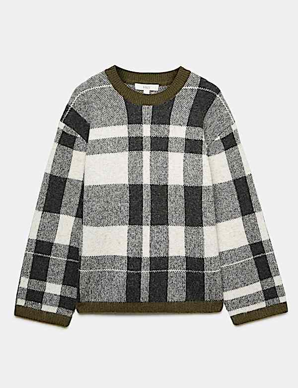 Checked Crew Neck Jumper with Wool - DE