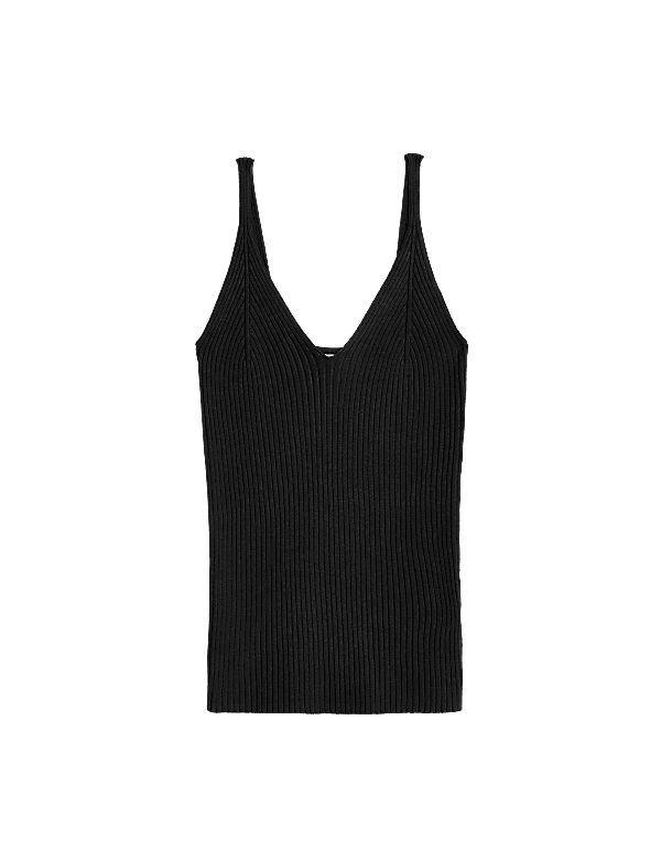 Ribbed V-Neck Knitted Vest