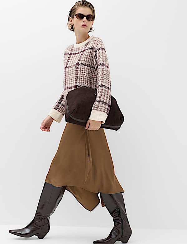 Dogtooth Crew Neck Relaxed Jumper With Wool - CA