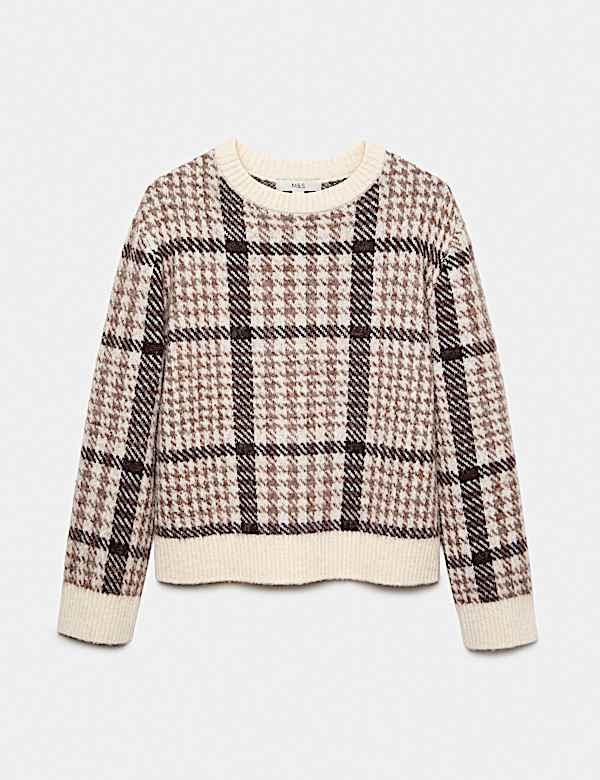 Dogtooth Crew Neck Relaxed Jumper With Wool - CA