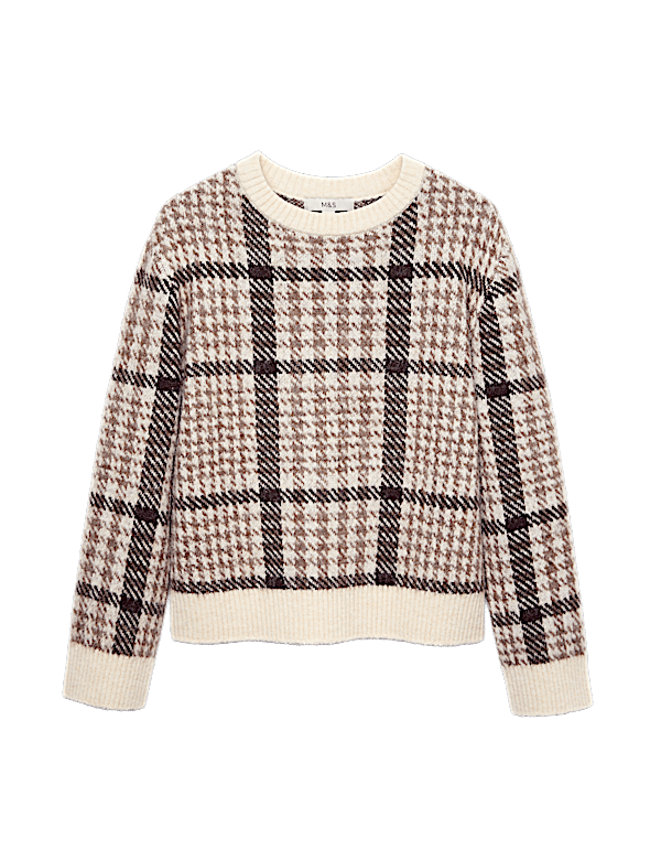 Dogtooth Crew Neck Relaxed Jumper With Wool