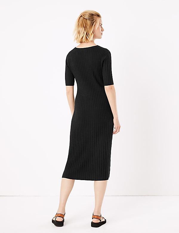 Ribbed Midi Fit & Flare Dress