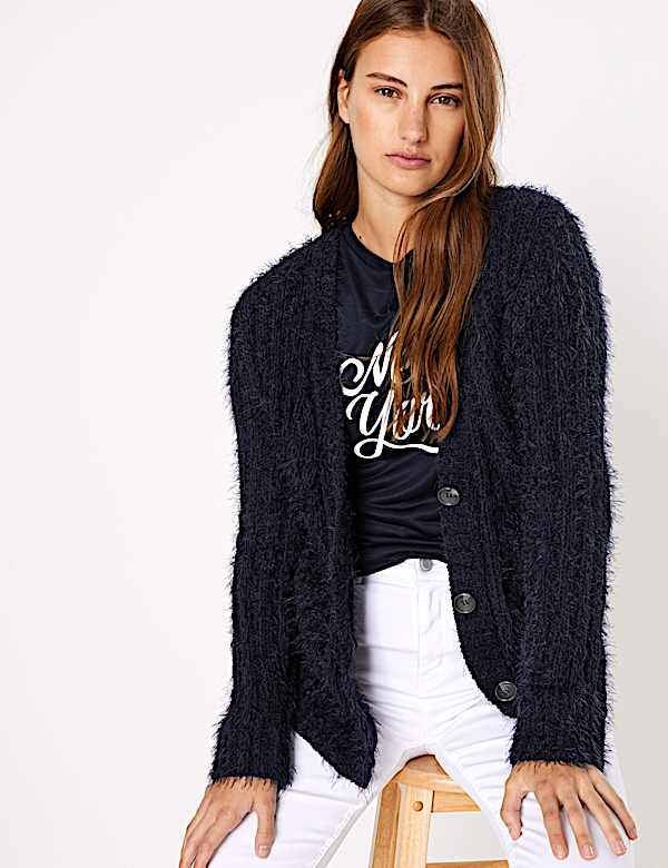 Chenille Cable Knit V-Neck Cardigan