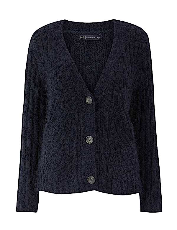 Chenille Cable Knit V-Neck Cardigan