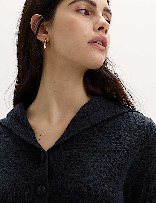 Cotton Blend Sailor Collared Cardigan - ID