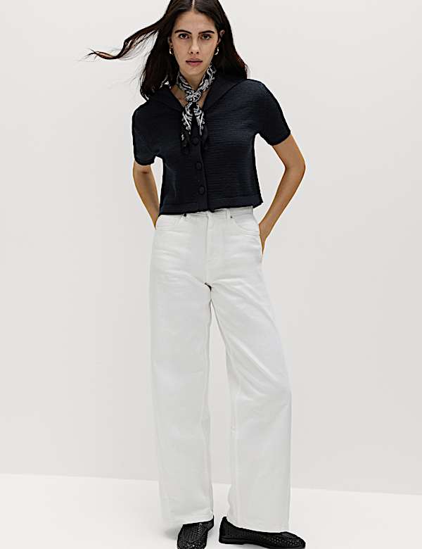 Cotton Blend Sailor Collared Cardigan - ID