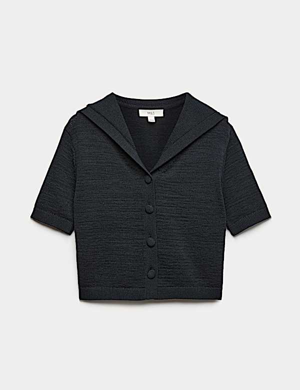Cotton Blend Sailor Collared Cardigan - ID