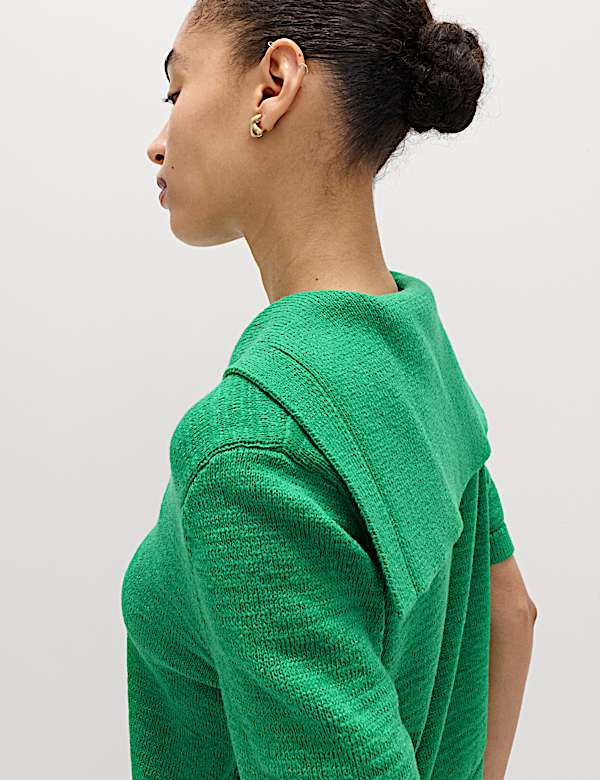 Cotton Blend Sailor Collared Cardigan - HU