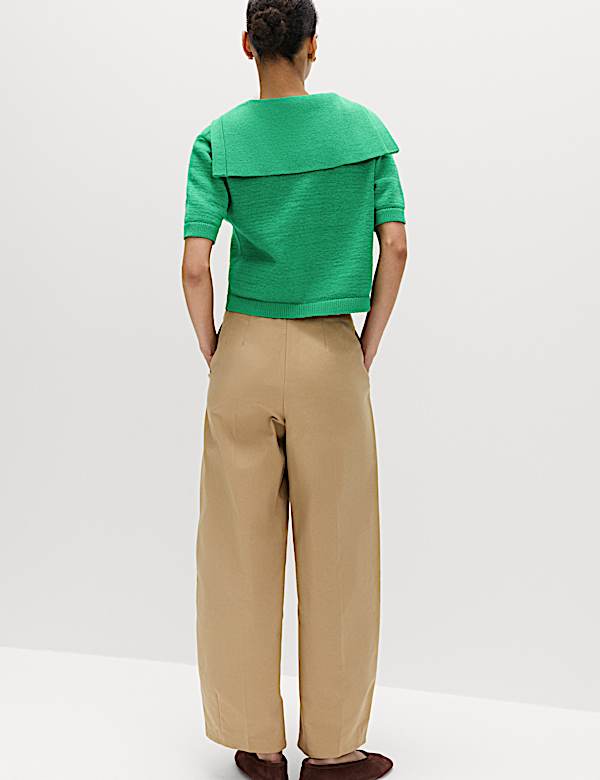 Cotton Blend Sailor Collared Cardigan - HU