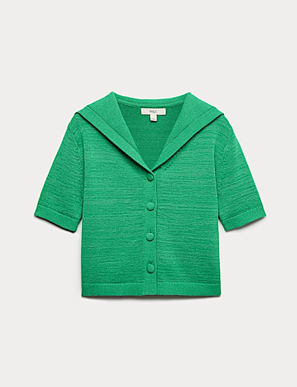 Cotton Blend Sailor Collared Cardigan - HU