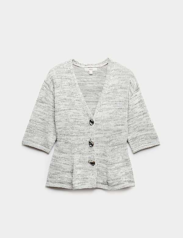 Cardigan p&eacute;plum coupe slim en coton &agrave; col en V - CA