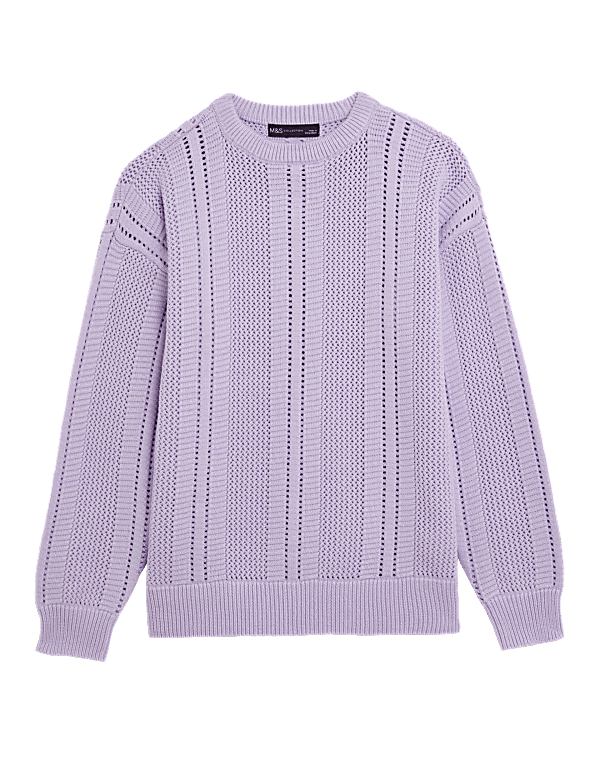 Cotton Rich Textured Crew Neck Jumper
