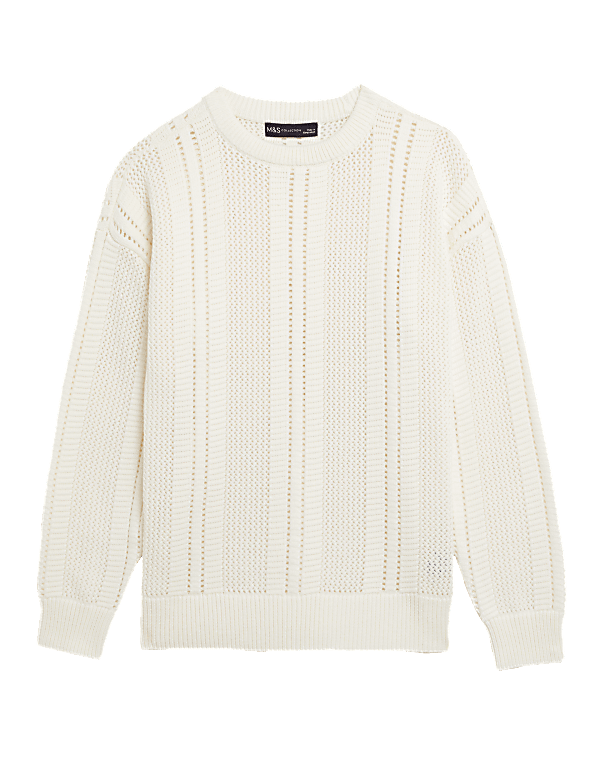 Cotton Rich Textured Crew Neck Jumper