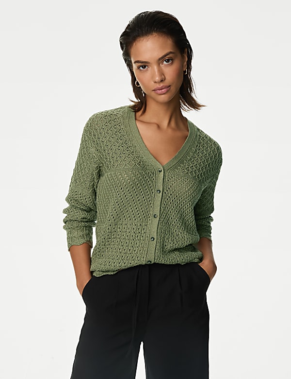 Pointelle V-Neck Cardigan - CA