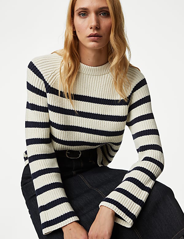 Jumper Bertekstur Motif Garis Bahan Katun - ID