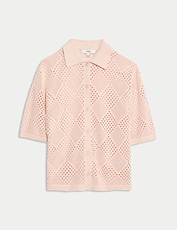 Cotton Rich Textured Collared Knitted Top