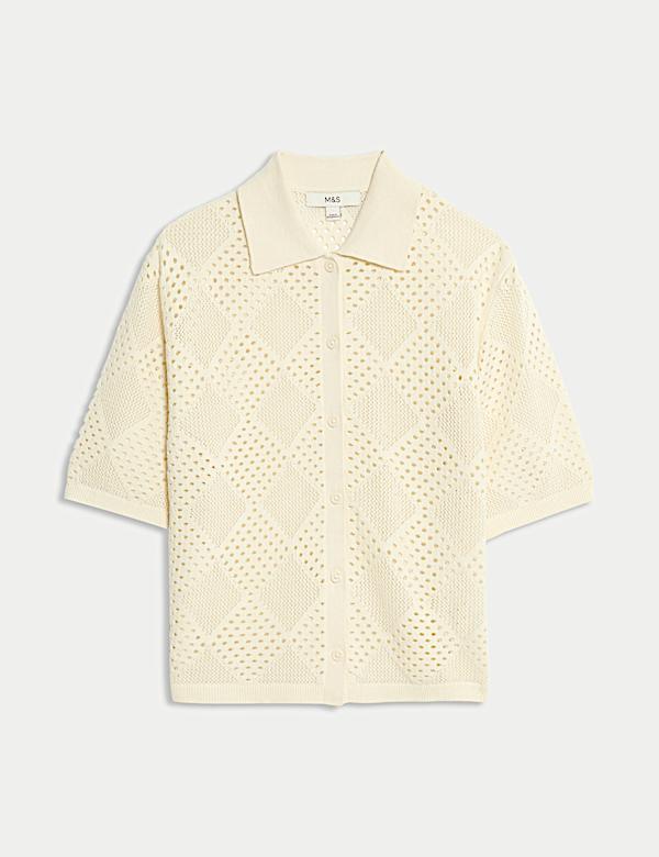 Cotton Rich Textured Collared Knitted Top
