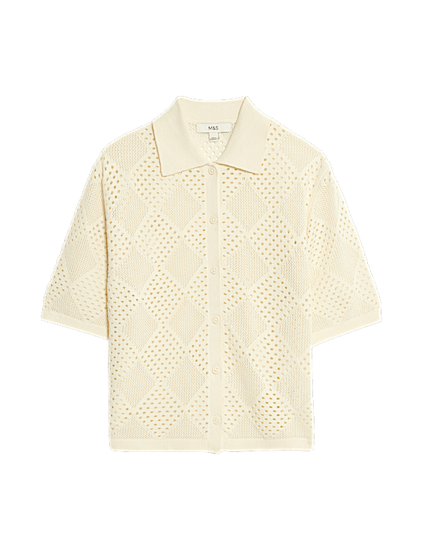 Cotton Rich Textured Collared Knitted Top