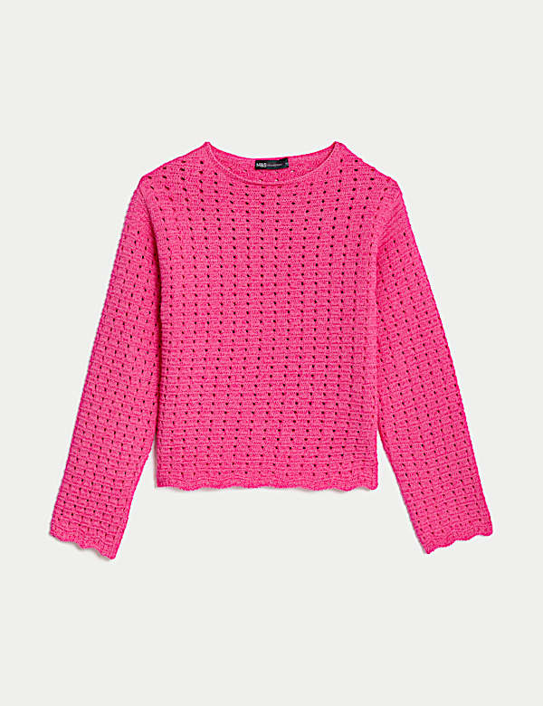 Cotton Rich Textured Crew Neck Jumper - DE