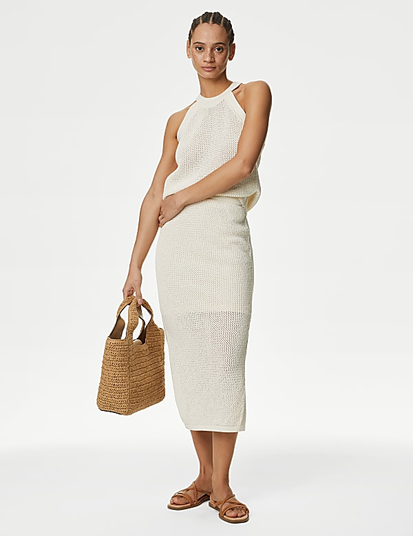 Ivory knit midi skirt deals