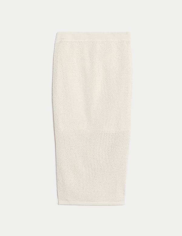 Jupe midi en maille de coton &agrave; motif textur&eacute; - FR
