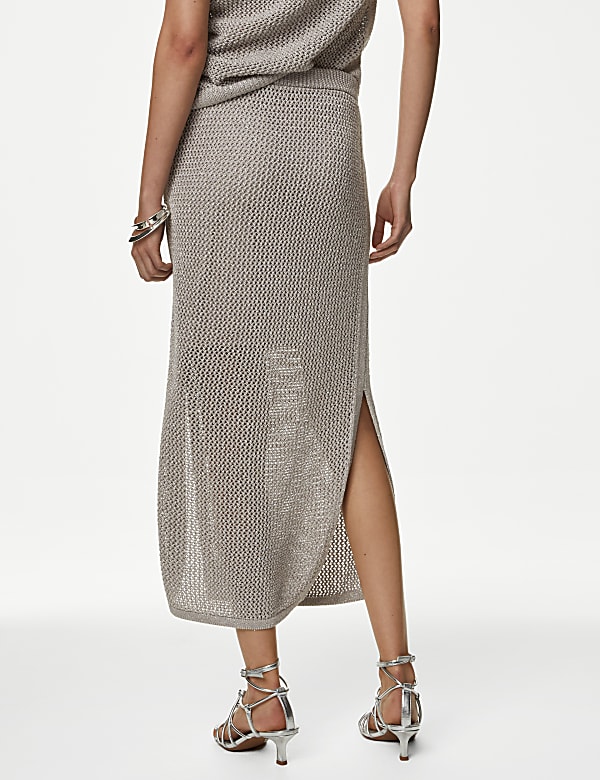 Cotton Rich Textured Knitted Midi Skirt