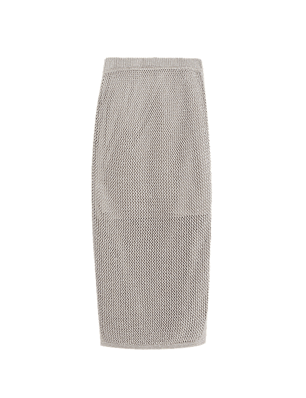 Cotton Rich Textured Knitted Midi Skirt