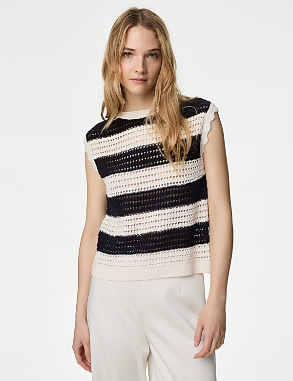 Cotton Rich Striped Knitted Top