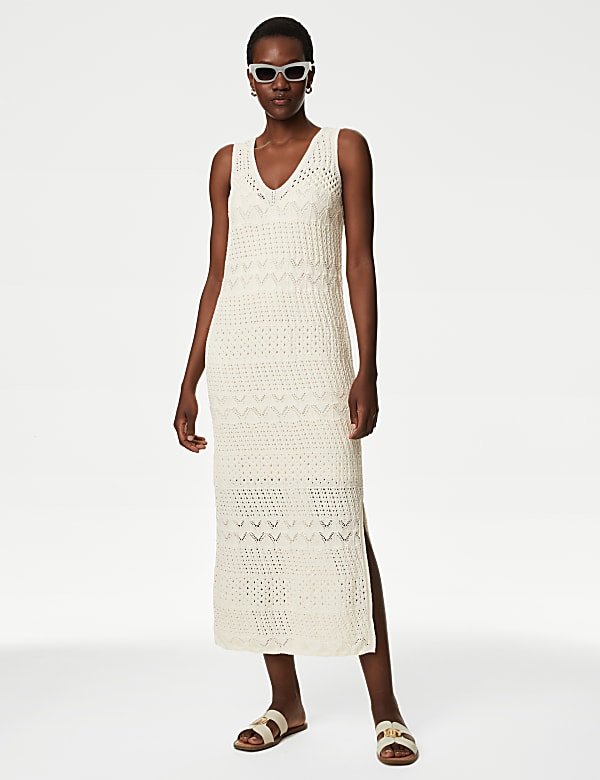 Cotton Rich Textured Midi Knitted Dress - ES