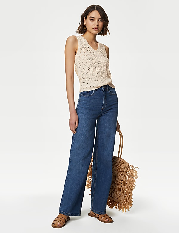 Cotton Rich Textured V-Neck Knitted Vest