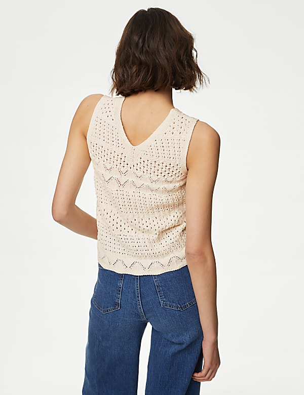Cotton Rich Textured V-Neck Knitted Vest
