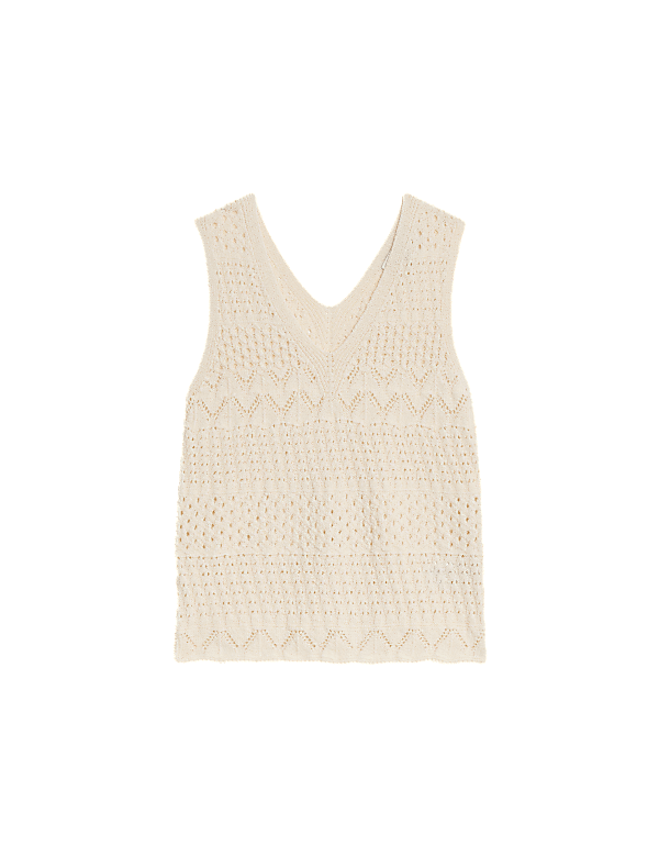 Cotton Rich Textured V-Neck Knitted Vest