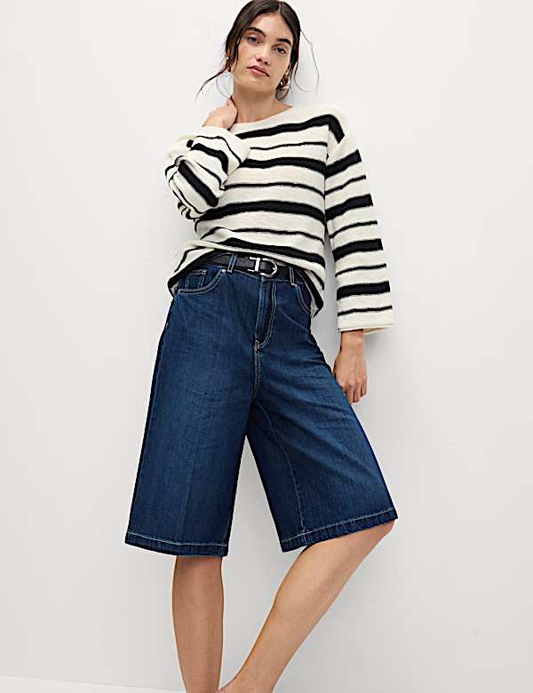 Cotton Rich Striped Crew Neck Fitted Jumper - SE