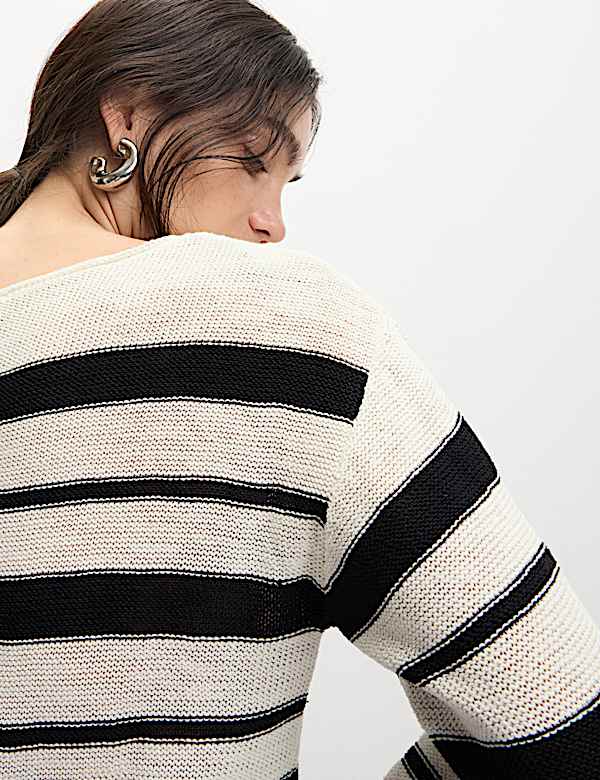 Cotton Rich Striped Crew Neck Fitted Jumper - SE
