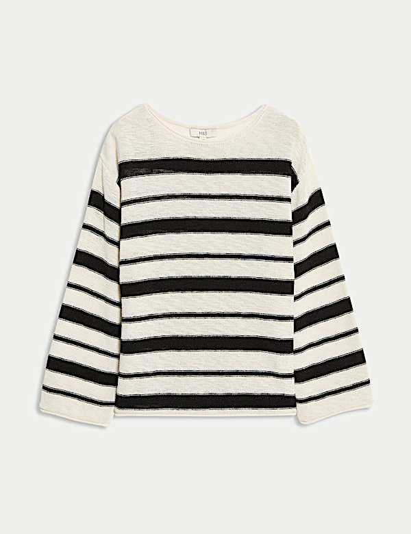 Cotton Rich Striped Crew Neck Fitted Jumper - SE