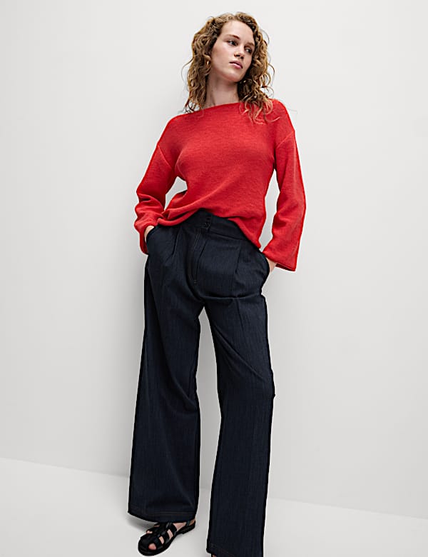 Cotton Blend Textured Crew Neck Jumper - ES